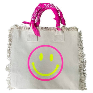 Shopping Bag Smiley CLAUDINE  Tejido: Algodón  Color: Crudo-Fucsia
